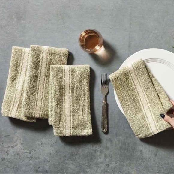 Green Striped Grainsack Napkins, Set of 4 - Picture 1 of 3
